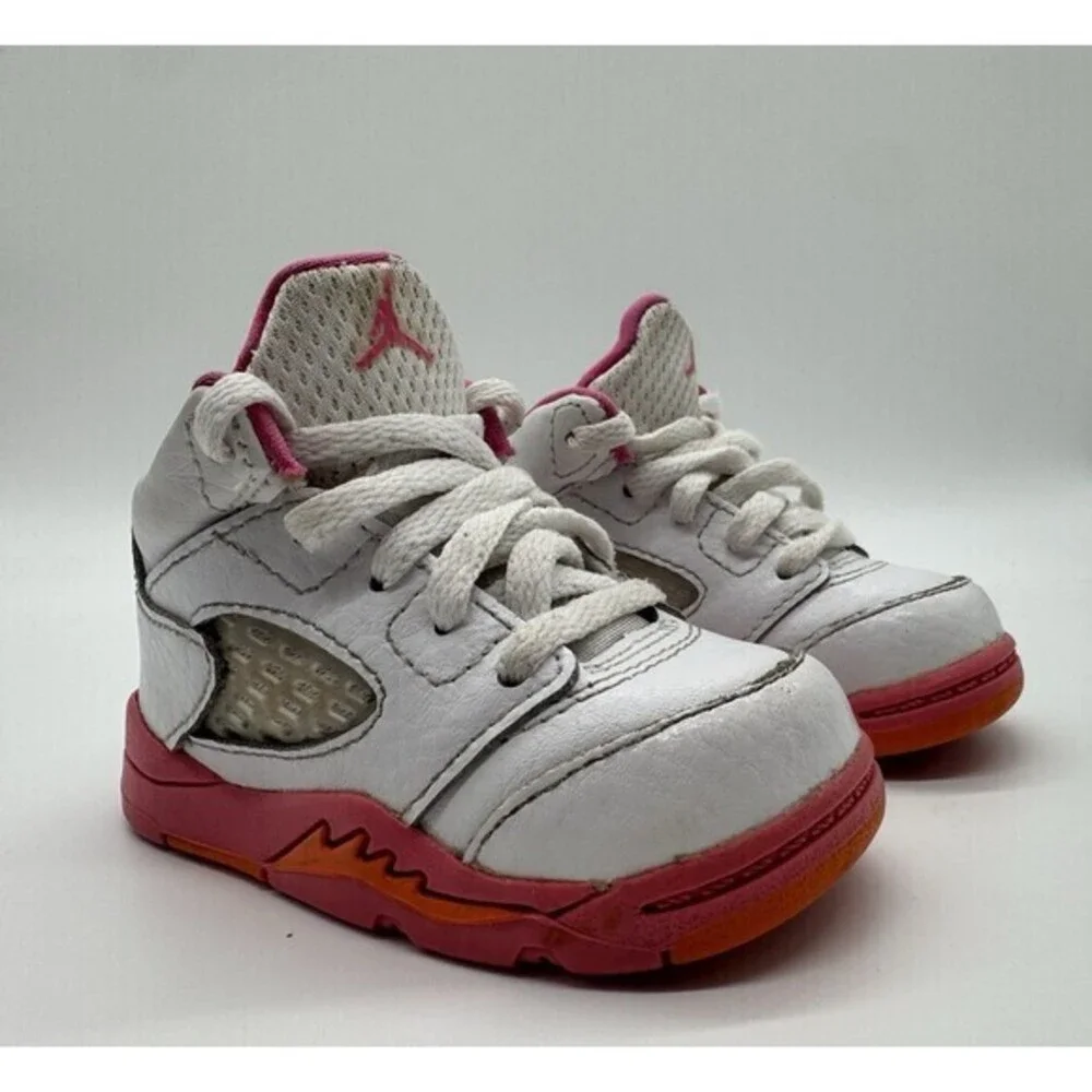 Air Jordan 5 Retro Sneaker Toddler US 4C Kid's Pink Orange 725172-168 Nike